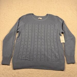 Croft & Barrow Womens XL Cable Knit Sweater Gear Blue Crew Neck NWT